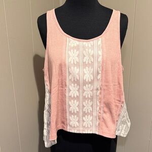 B34 POL Women Small Blush and Ivory Floral Mesh Tank Top